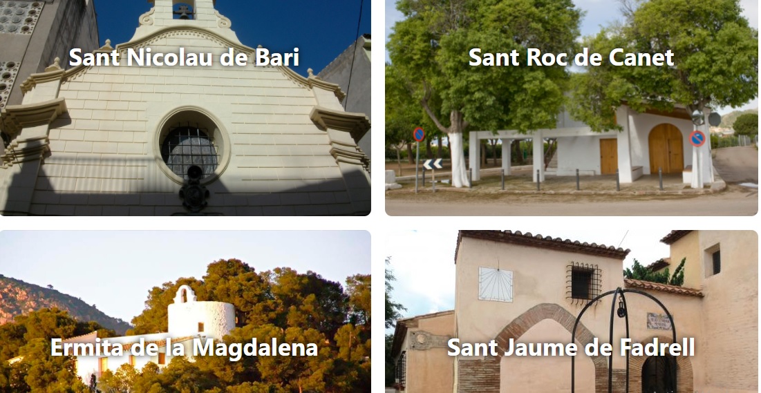 imagen de la web con fotografías de cuatro de las ermitas de Castellón con los nombres de cada una sobreimpresos