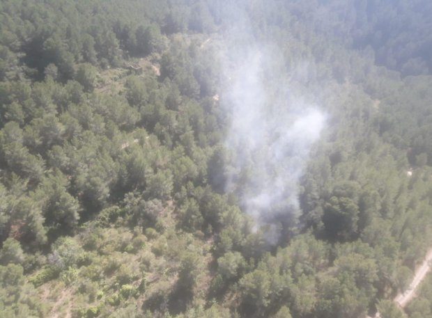 Imágen aérea de un incendio forestal en Sant Joan de Moró