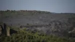 Zona quemada por un incendio en Soneja (Castellón) tras la reapertura de carreteras